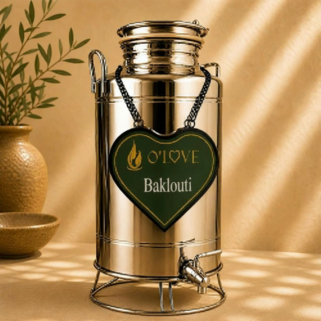 Silver herb dispenser with a heart-shaped 'O'Love Baklouti' label on a beige background.