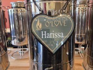 Metal container with Harissa sign