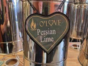 Metal container with Persian Lime sign