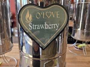 Metal container with Strawberry sign