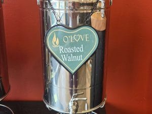 Metal container with Roasted Walnut sign